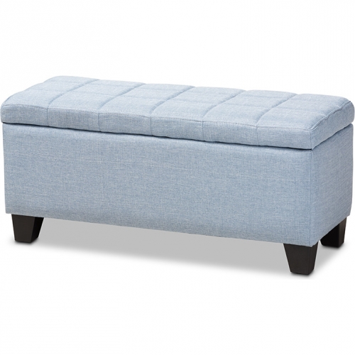 Fera Storage Ottoman in Channel Tufted Light Blue Fabric