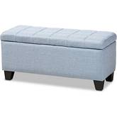 Fera Storage Ottoman in Channel Tufted Light Blue Fabric