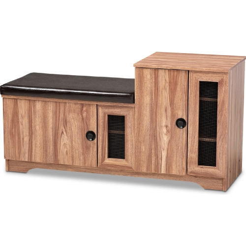 Valina 2 Door Shoe Storage Bench & Cabinet in Brown Leatherette & Wood