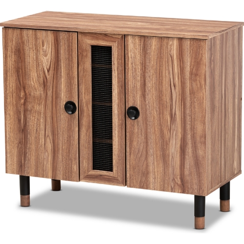 Valina 2 Door Shoe Storage Cabinet in Oak Finish Wood