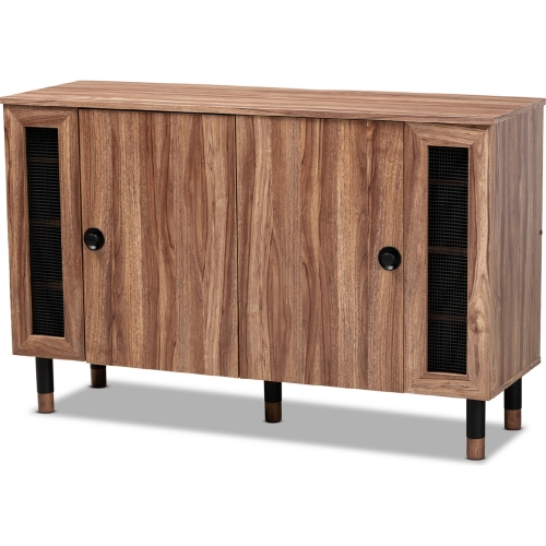 Valina 2 Door Shoe Storage Cabinet w/ Screens in Oak Finish Wood