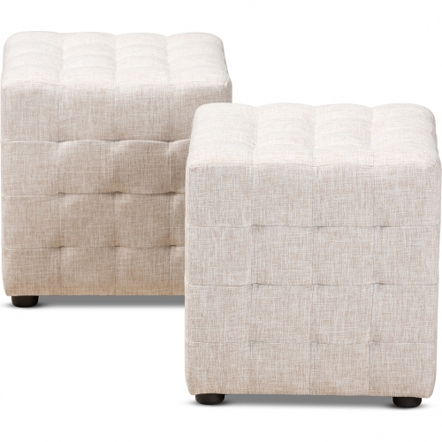 Elladio Cube Ottoman in Tufted Beige Fabric (Set of 2)