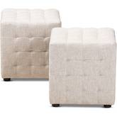 Elladio Cube Ottoman in Tufted Beige Fabric (Set of 2)