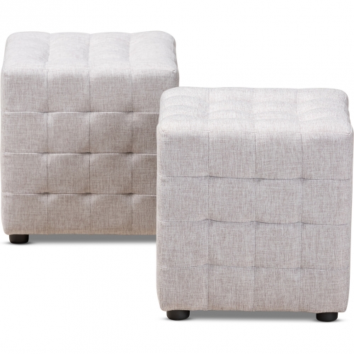 Elladio Cube Ottoman in Tufted Gray Beige Fabric (Set of 2)