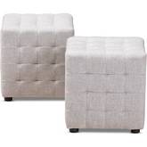 Elladio Cube Ottoman in Tufted Gray Beige Fabric (Set of 2)