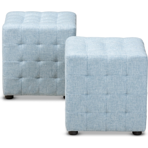 Elladio Cube Ottoman in Tufted Light Blue Fabric (Set of 2)