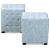 Elladio Cube Ottoman in Tufted Light Blue Fabric (Set of 2)