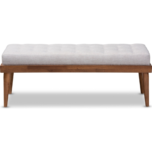 Linus Bench in Tufted Gray Beige Fabric & Walnut Finish