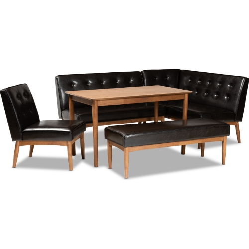 Arvid 5 Piece Dining Nook Set in Dark Brown Leatherette & Walnut Finish