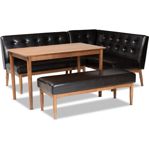 Arvid 4 Piece Dining Nook Set in Dark Brown Leatherette & Walnut Finish