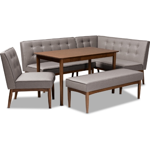 Arvid 5 Piece Wood Dining Nook Set in Gray Fabric & Walnut Finish