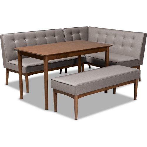 Arvid 4 Piece Wood Dining Nook Set in Gray Fabric & Walnut Finish