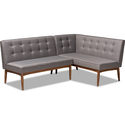 Arvid 2 Piece Wood Dining Nook Banquette Set in Gray Fabric & Walnut Finish