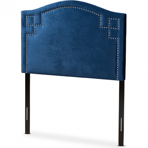 Aubrey Twin Headboard in Royal Blue Velvet w/ Nailhead