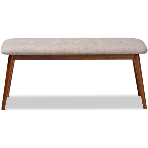 Flora II Dining Bench in Light Gray Fabric & Oak Finish Wood