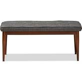 Itami Dining Bench in Dark Gray Fabric & Oak Finish Wood