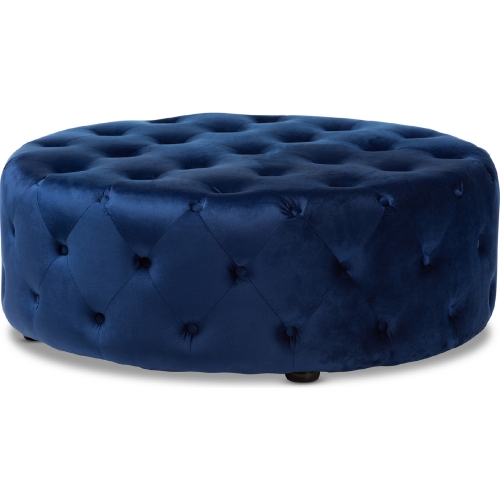 Cardiff Ottoman in Button Tufted Royal Blue Velvet