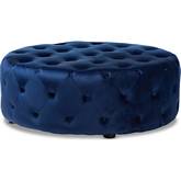 Cardiff Ottoman in Button Tufted Royal Blue Velvet