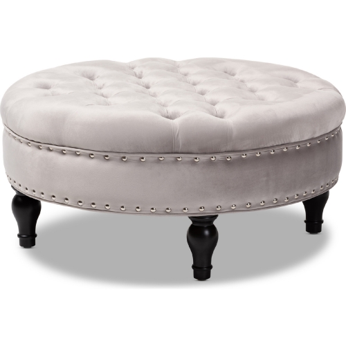 Palfrey Cocktail Ottoman in Button Tufted Gray Velvet