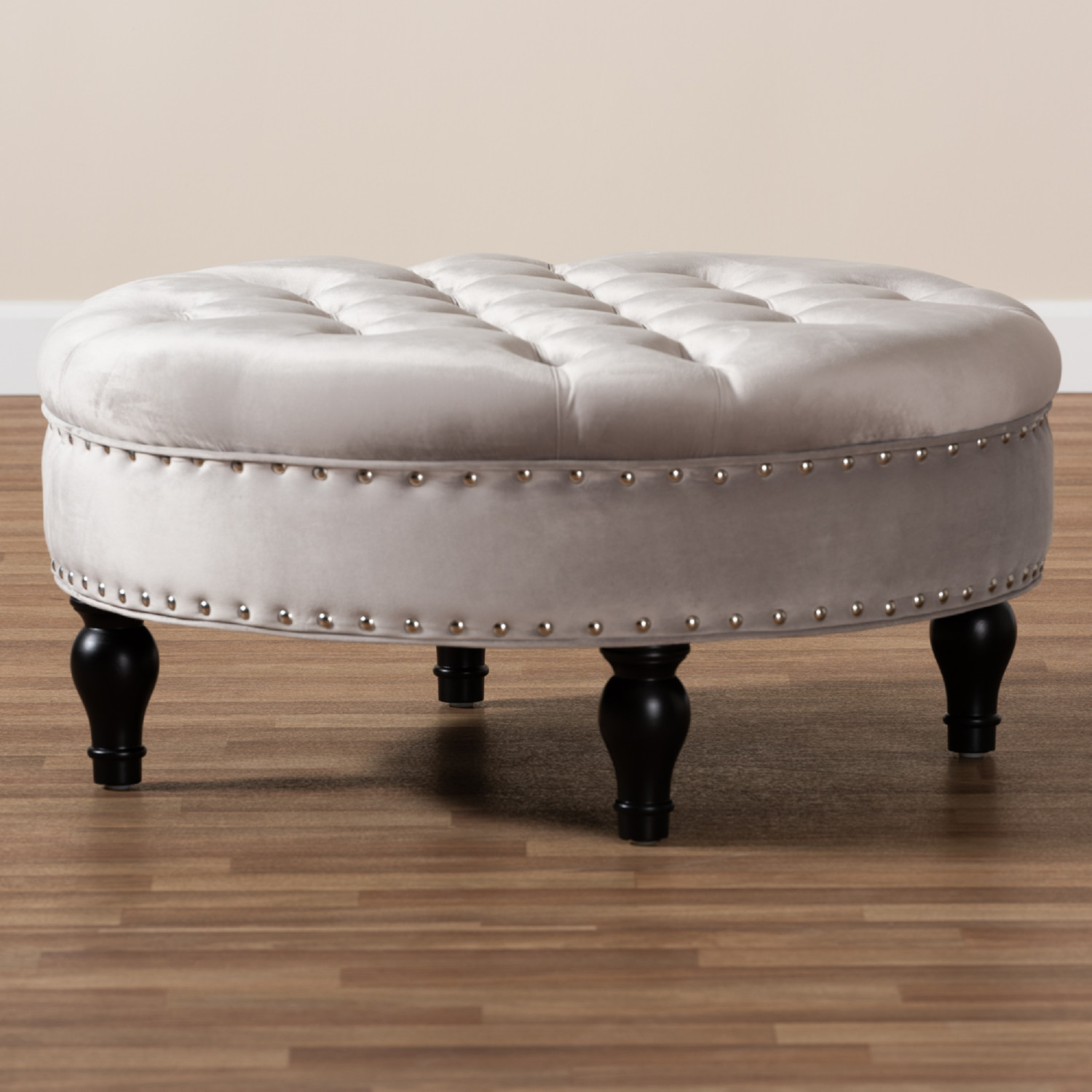 Baxton 531 Slate Grey Otto Palfrey Cocktail Ottoman in Button