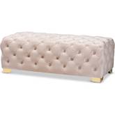 Avara Bench Ottoman in Tufted Light Beige Velvet & Gold Metal