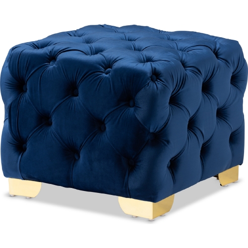 Avara Ottoman in Tufted Royal Blue Velvet & Gold Metal