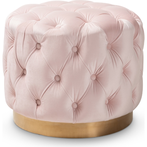 Valeria Ottoman in Tufted Light Pink Velvet & Gold