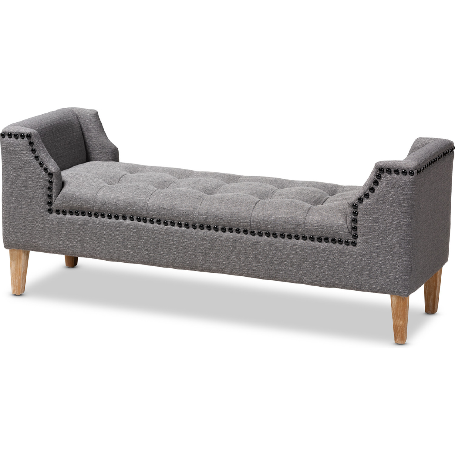 Baxton TSF7739 Grey Natural Oak Bench Perret Bench in Tufted