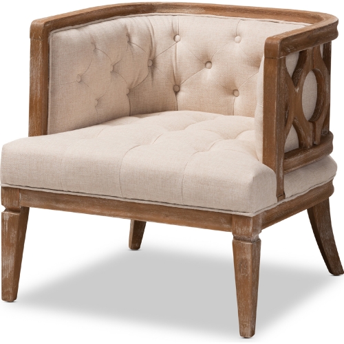 Esme Accent Barrel Chair in Beige Linen & White Wash Oak Finish