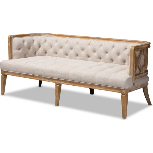 Agnes Sofa in Tufted Beige Linen Fabric & White Wash Oak Wood