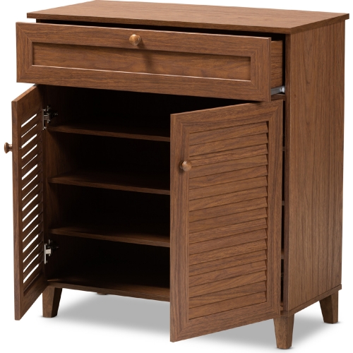 Coolidge 4 Shelf Shoe Storage Cabinet w/ Drawer in Walnut Finish