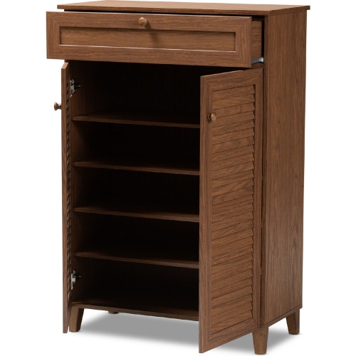 Coolidge 5 Shelf Shoe Storage Cabinet w/ Drawer in Walnut Finish