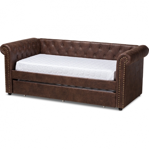 Mabelle Twin Daybed w/ Trundle in Brown Leatherette