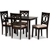 Lenoir 5 Piece Dining Set in Sand Fabric & Espresso Finish Wood