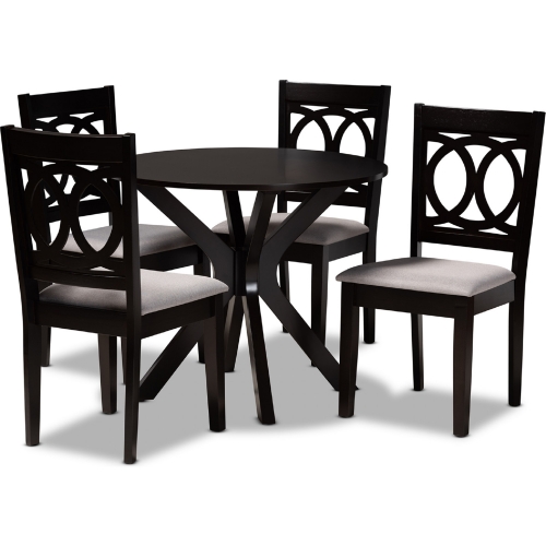 Sanne 5 Piece Dining Set in Gray Fabric & Dark Wood