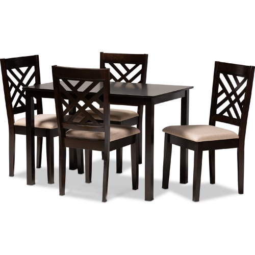 Caron 5 Piece Dining Set in Sand Fabric & Espresso