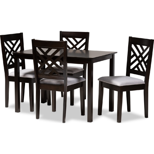 Caron 5 Piece Dining Set in Gray Fabric & Espresso