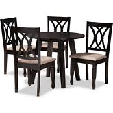 Millie 5 Piece Dining Set in Sand Fabric & Dark Wood