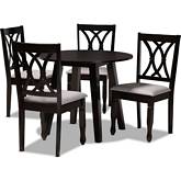 Millie 5 Piece Dining Set in Gray Fabric & Dark Wood