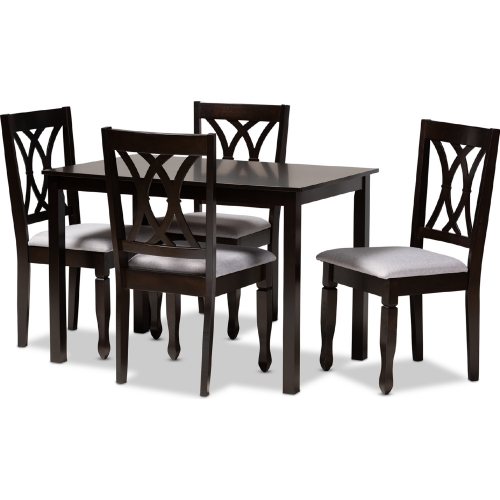 Reneau 5 Piece Dining Set in Gray Fabric & Espresso Finish