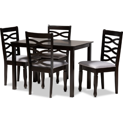 Lanier 5 Piece Dining Set in Gray Fabric & Espresso Finish