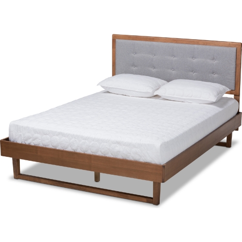 Viviana King Platform Bed in Light Gray Fabric & Ash Walnut Finish