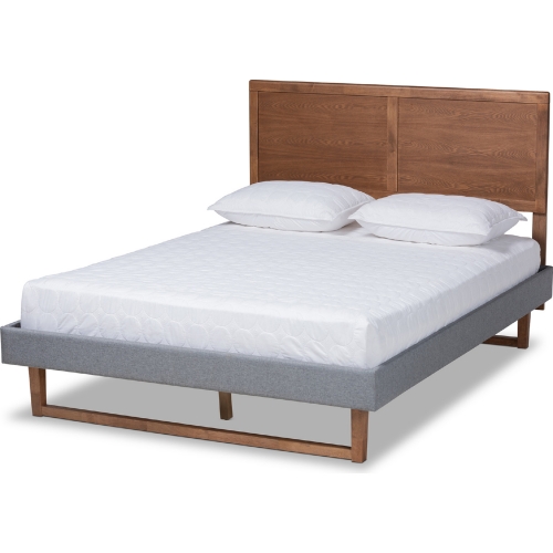 Allegra Queen Platform Bed in Dark Gray Fabric & Ash Walnut Finish