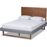 Allegra King Platform Bed in Dark Gray Fabric & Ash Walnut Finish