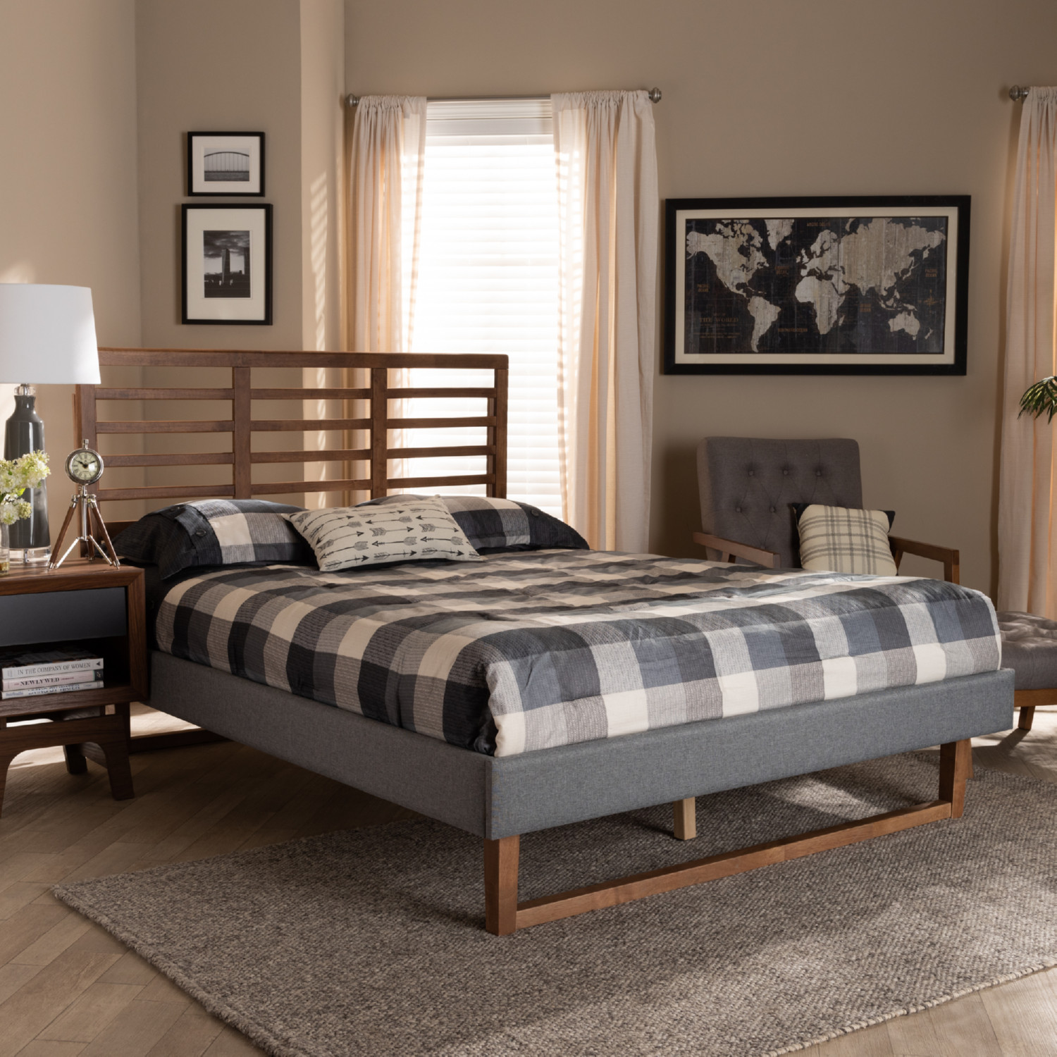 Baxton Rina Dark Grey Ash Walnut King Rina King Platform Bed in