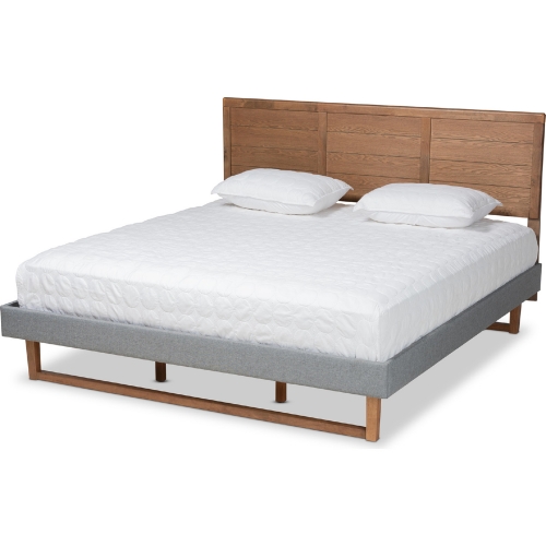 Gabriela King Platform Bed in Dark Gray Fabric & Ash Walnut