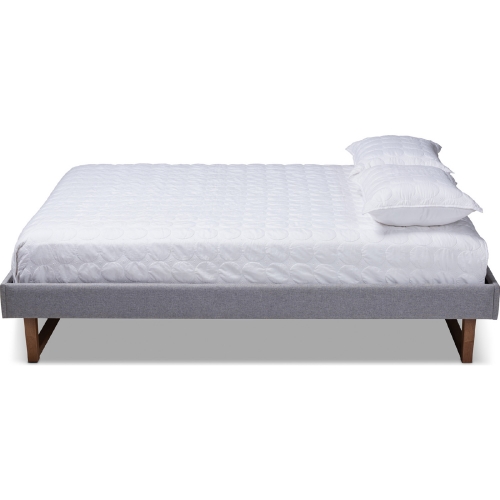 Liliya Full Platform Bed in Light Gray Fabric & Walnut Finish