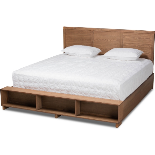 Tamsin King Platform Storage Bed & Shelves in Ash Walnut Finish Wood