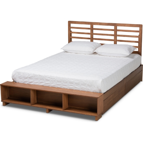 Milana Full Platform Storage Bed in Ash Walnut Finish Wood