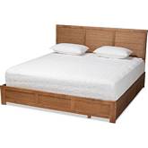 Lisa King Platform Storage Bed in Ash Walnut Brown Wood